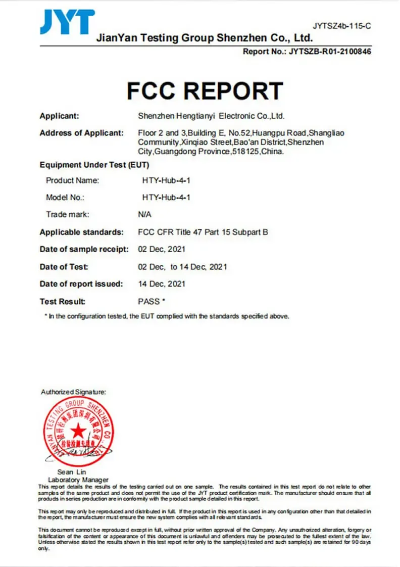FCC Certificate